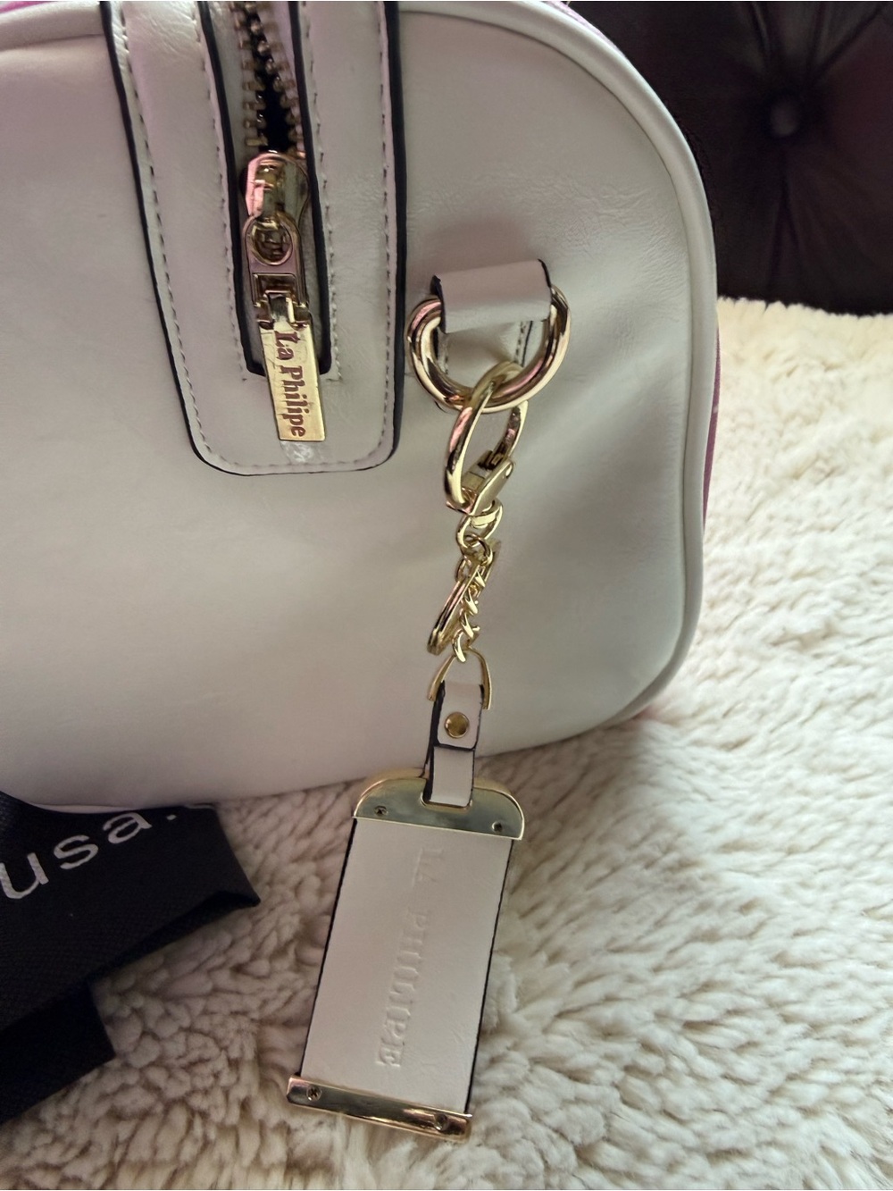 La Philipe Miami NWT Unique Artist Lips Pink Graphic Large Satchel - Picture 5 of 7